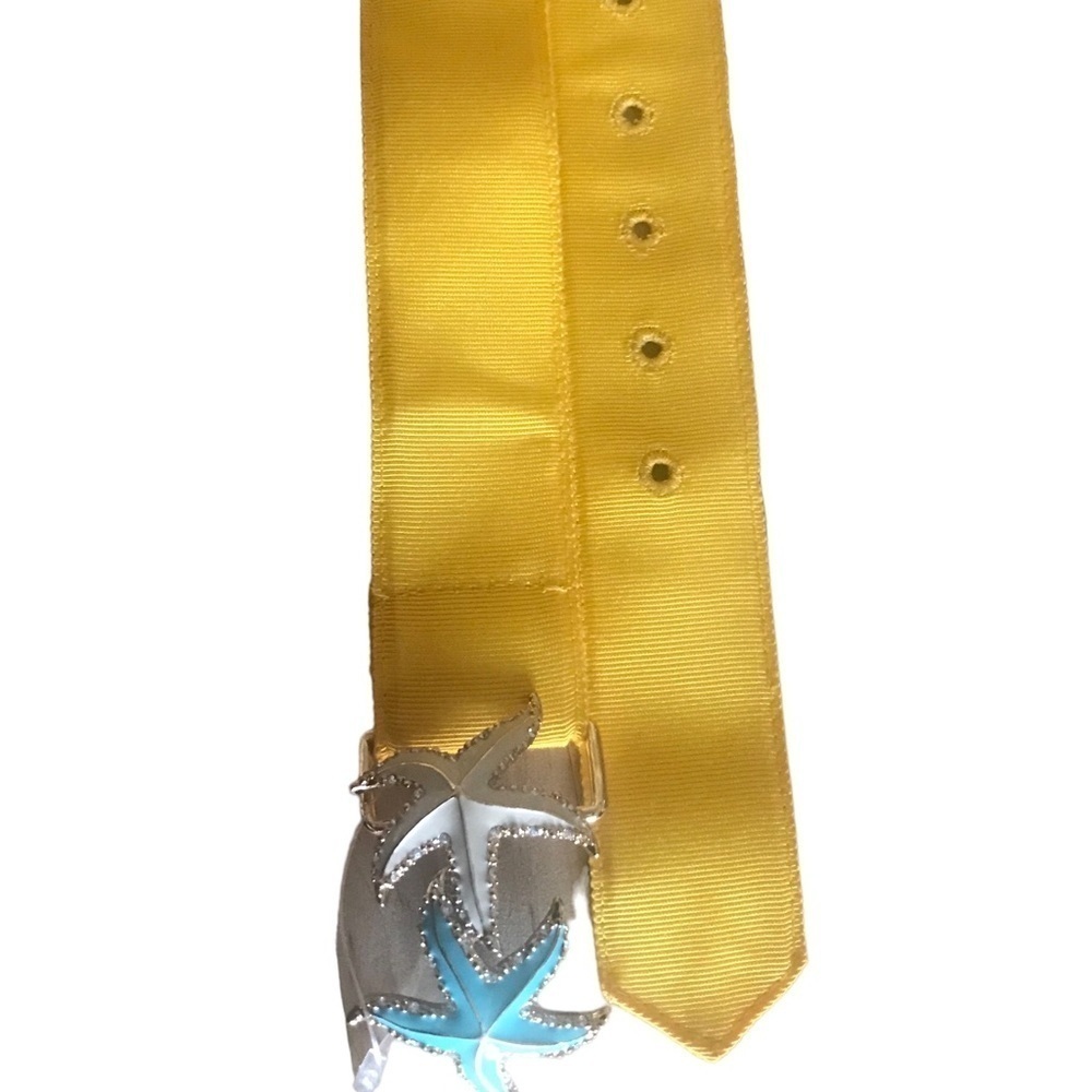 J Crew Woman’s Belt Star Fish Sea Star Ribbon Yellow Gold Blue White Enamel Med - Picture 3 of 6